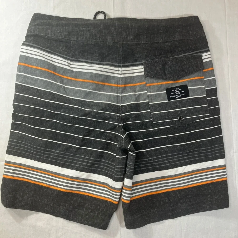 Tony Hawk Mens Board Shorts Size 32 Black Gray Orange Striped Reflex‎ Stretch